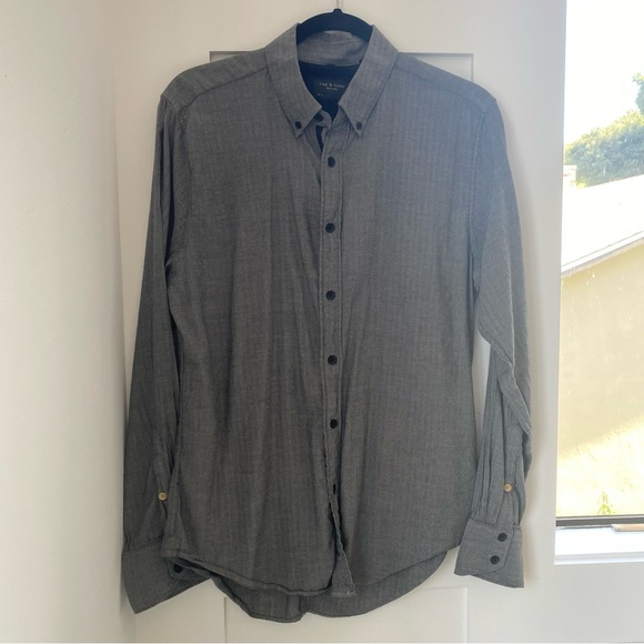 Rag and Bone - Men's Fit 2 Tomlin Shirt - Black and White Herringbone - size M - Picture 6 of 16